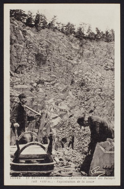Flagstone Quarry Workers in Le Meygal, Balayes, Haute-Loire, c.1900 by French Photographer